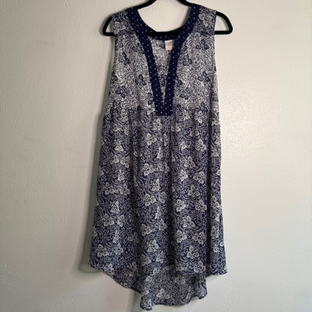 Knox Rose Sheer Navy and White Paisley Swimsuit Coverup, Sz L.